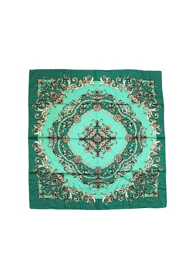 Tikitonki Zümrüt Yeşili Kare Kesim Çiçek Desenli Eşarp - 90x90 Yeşil Yeşil