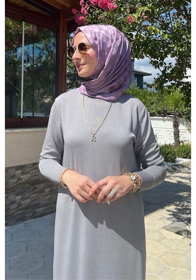 Rabia Şamlı Rüya Gri Triko Elbise Normal