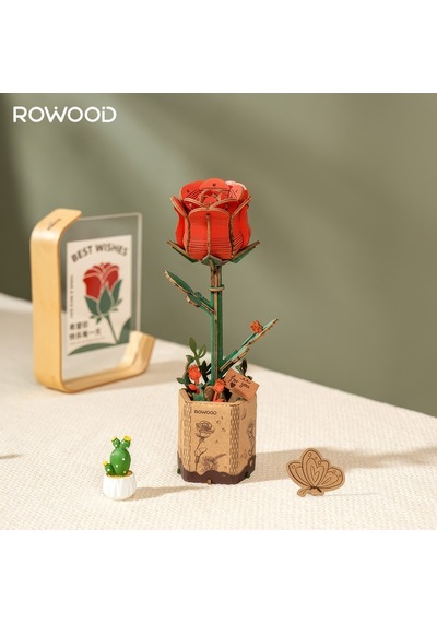 Rowood Tw042 Kırmızı Gül Red Rose Dıy Minyatür Maket Model Set Ahşap 3d Wooden Puzzle 3d Model Kit Ahşap Maket Dekoratif Hobi Seti