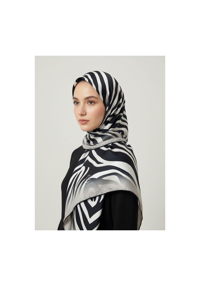 Lady Coco Zebra Desenli Dijital Baskı Rayon Eşarp Krem