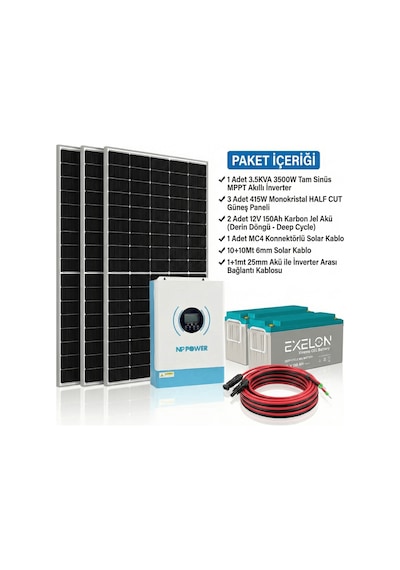 Veratech Solar Enerji Bahçe Evi Paketi 3kva İnverter 1250w Güneş Paneli 300ah Jel Akü