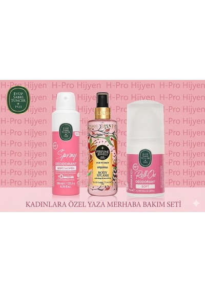 Eyüp Sabri Tuncer Est Yaza Merhaba Kadın Bakım Seti Vücut Spreyi + Sprey Deodorant + Roll-on ,h-pro Hijyen