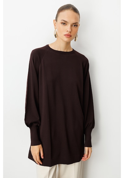 Mizalle Premium Rayon Balon Kol Kahverengi Triko Kazak Kahverengi