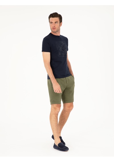 Cacharel Haki Regular Fit Beli Lastikli %100 Keten Şort YESIL