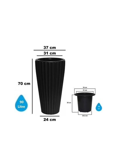 So-lvt2 Lilyum Vazo Saksı Takımı İç Kovalı 3 Adet 90 Litre No:2 Siyah