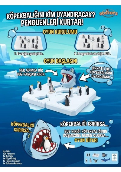Köpekbalığını Kim Uyandıracak Penguenleri Köpekbalığından Kurtar 12 Penguenli Strateji Oyunu