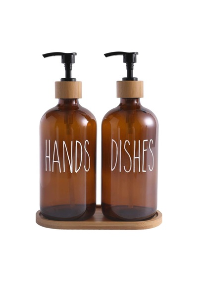 Mien 2 Li Amber Bambu Standlı Hands&dishes Sıvı Sabunluk Seti 2069701-o