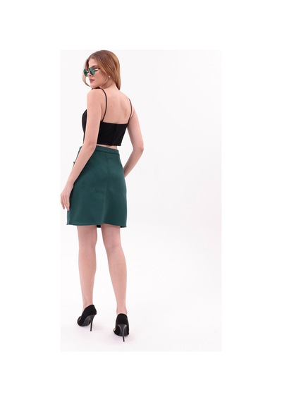 Eseclass Kadın Süet Oversize Mini Etek Yeşil Yeşil