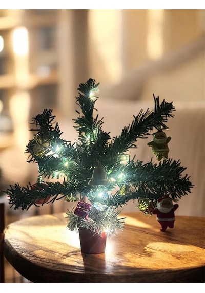 Bukıro Mini Yılbaşı Ağacı, Led Işıklı, Kırmızı Saksılı, Yeşil Ve Kırmızı, 25 Cm, Plastik Yapay Çam, No Diğer