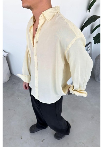 Krem Basic Oversize Modal Gömlek Krem