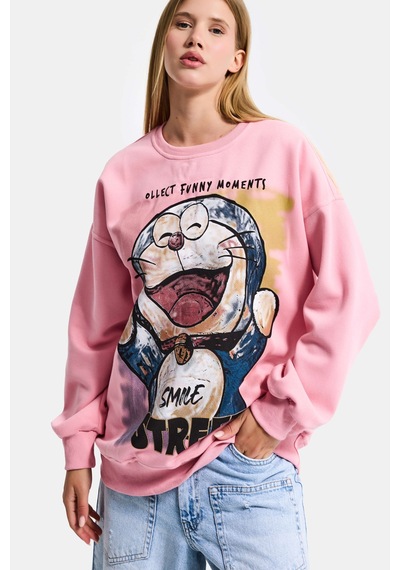 Itsbasic Kadın Pembe W5 Oversize Baskılı %100 Koton Organik Kumaş Sweatshirt