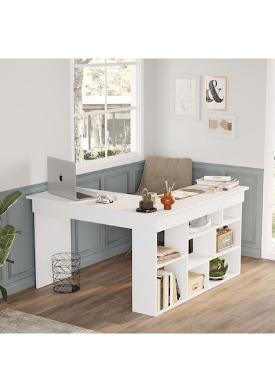 Corner Kitaplık Raflı Çalışma Masası Çam-antrasit Cor5-w Beyaz Corner Kitaplık Raflı Çalışma Masası Çam-antrasit Cor5-w Beyaz