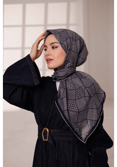 Mimiyum Mosaic Desen Soft Eşarp Antrasit Lacivert Lacivert Antrasit Çok Renkli
