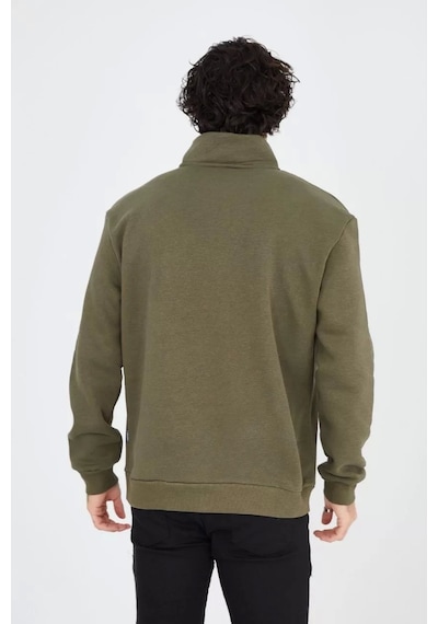 Erkek Yarım Fermuarlı Baskılı Sweat - Yeşil Yeşil