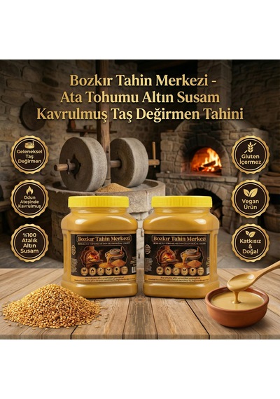 Bozkır Tahin Merkezi Ata Tohumu Altın Susam Taş Değirmen Tahini Kavrulmuş 930grx 2 Adet Katkısız