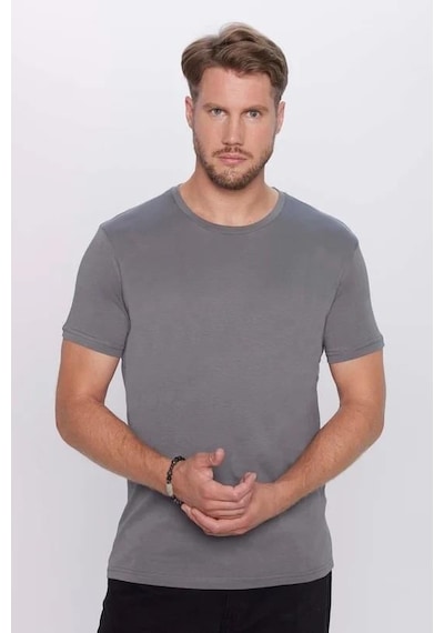 Tudors Unisex 5'li Paket Beyaz-gri-füme-mavi-taş Slim Fit Dar Kesim %100 Pamuk Bisiklet Yaka Tişört-35303 Multi