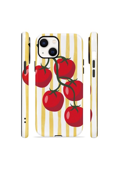 Apple iPhone Uyumlu 13 Vorian Çift Katmanlı Magsafe Kılıf Tomato Market Stripe