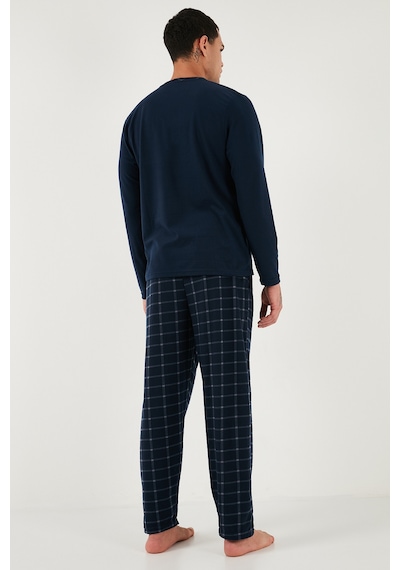 Buratti Kareli Yumuşak Dokulu Regular Fit Uzun Kollu Erkek Pijama Takımı 609611060 Lacivert
