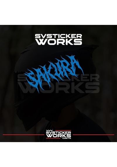 Sakura Yazılı Kask Sticker Tüm Kasklar Uyumlu Tek Yön 1 Adet Mavi