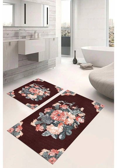 Buççin Online Mağaza Dijital Baskılı Yıkanabilir Kaymaz Taban Çiçek Detaylı Banyo Paspası Klozet Takımı Polyester Bordo Çok Renkli Buççin Online Mağaza Dijital Baskılı Yıkanabilir Kaymaz Taban Çiçek Detaylı Banyo Paspası Klozet Takımı Polyester Bordo Çok Renkli