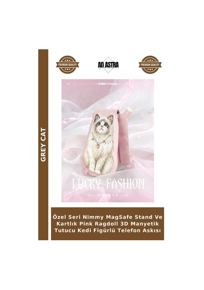 Özel Seri Nimmy Magsafe Stand Ve Kartlık Pink Ragdoll 3d Manyetik Tutucu Kedi Figürlü Telefon Askısı