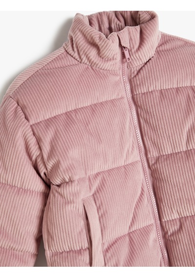 Koton Oversize Bomber Ceket Kadife Dokulu Cep Detaylı Dik Yaka Pembe 5wkg20006aw Gül