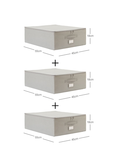 Ocean Home Textile 3'lü Orta Boy Gri Balıksırtı Destekli Hurç Set 45 x 55 x 18 cm