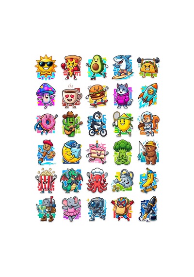 Sevimli Karakterler Maskot Sticker Seti 150 Adet - 5'li Mega Paket No15 - Laptop Defter Ajanda Çok Renkli