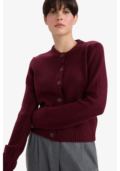 Defacto Regular Fit Bisiklet Yaka Basic Düz Düğmeli Soft Touch Yumuşak Triko Hırka E3654ax25wnbr467 Bordo
