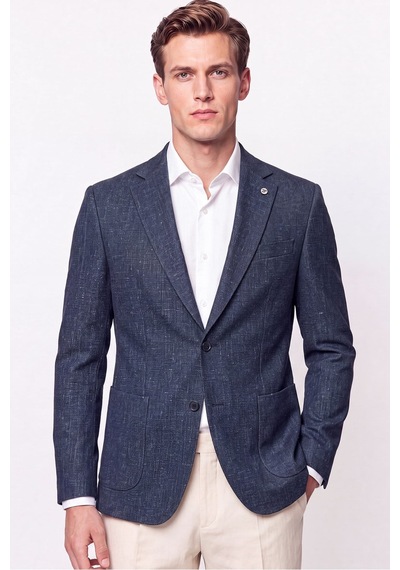 Comfort Fit Torba Cep Esnek Pamuklu Lacivert Blazer Ceket C 740