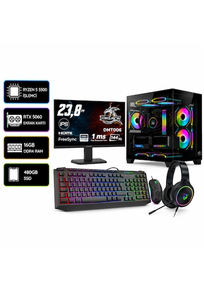Ramtech Bilgisayar RMT-N11F-07 R5-5500 16 GB 480 GB SSD RTX 5060 24" Masaüstü Oyuncu Bilgisayarı