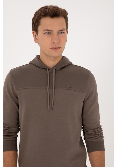 U.S. Polo Assn. Erkek Regular Fit Kapüşonlu Petek Dokulu Vizon Sweatshirt 50315526-VR052