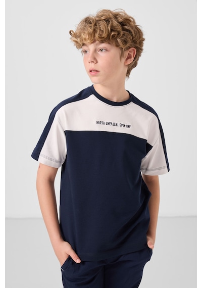 Tommylife Lacivert Pamuklu Yumuşak Dokulu Oversize Fit Baskılı Erkek Çocuk T-shirt - 11290 Lacivert