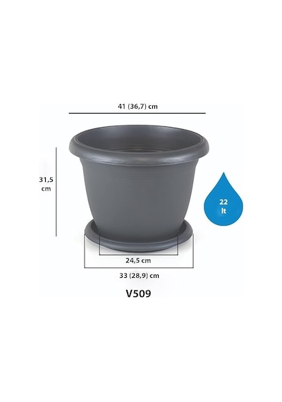 Villa Saksı Tabaklı No: 9 22 Litre, 42 Cm, Antrasit