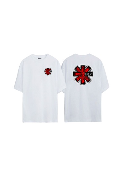 Thewert Unisex Red Hot Chili Peppers Ön Arka Baskılı Beyaz Oversize T-shirt