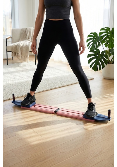Ev Tipi Full Body Egzersiz Aleti - Direnç Halatlı Kayar Board Sistemli Fitness Seti Pembe