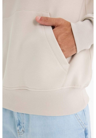 Defacto Regular Fit Kapüşonlu Cepli İçi Yumuşak Tüylü Basic Düz Sweatshirt X8283AZ24AUBG766 Bej