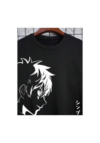 Tarzsokak Unisex Kadın/erkek Siyah Anime Yaşam Oversize Bisiklet Yaka Pamuklu Sweatshirt