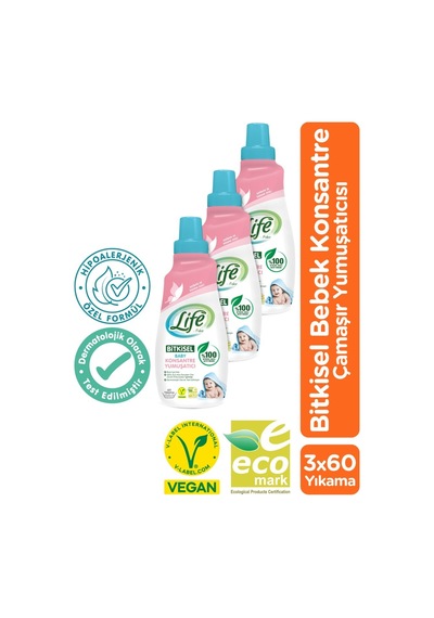Vegan Bitkisel Konsantre Bebek Çamaşır Yumuşatıcısı 1500 Ml X 3 Adet