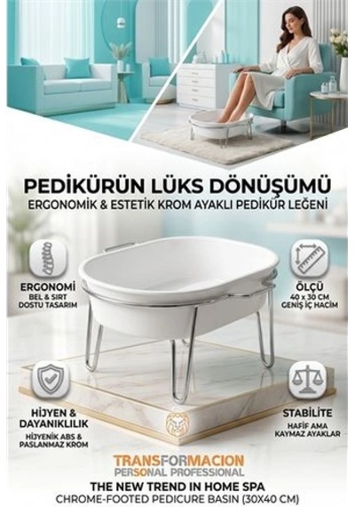 Mey İthalat Profesyonel Krom Ayaklı Pedikür Leğeni - Evde Spa Konforu Ayak Bakım Küveti 719415