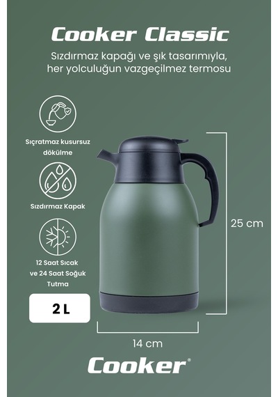 Cooker Classic 2 Litre Paslanmaz Çelik Termos Yeşil Ckr2038