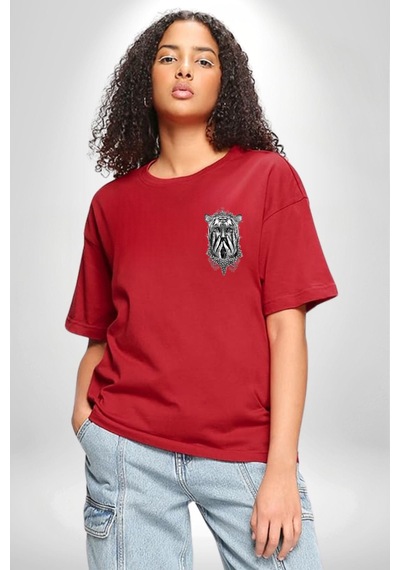Yarım İnsan Yarım Leopar Mutant Leopar Kral Kırmızı Oversize Unisex Ön Ve Sırt Baskılı Tişört Kırmızı