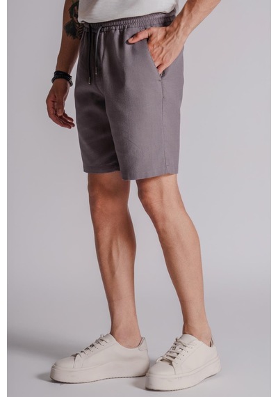 Braccas Erkek Yandan Cepli Beli Lastikli Keten Dokulu Relaxed Fit Jogger Şort Antrasit Antrasit