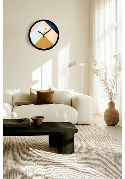 Geometrik Tasarım Modern Duvar Saati - 25cm - Önü Camlı Siyah Kasa - Sessiz Mekanizma-jh0419 Siyah