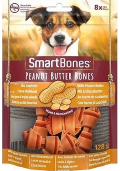 SmartBones Tavuklu Fıstık Ezmeli Mini Düğüm Kemik Köpek Ödülü 8'li 128 G