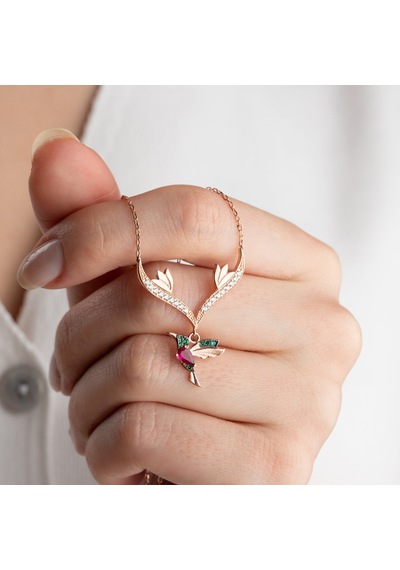 Vaoov 925 Ayar Gümüş Dal Ve Arı Kuşu Kolye Rose