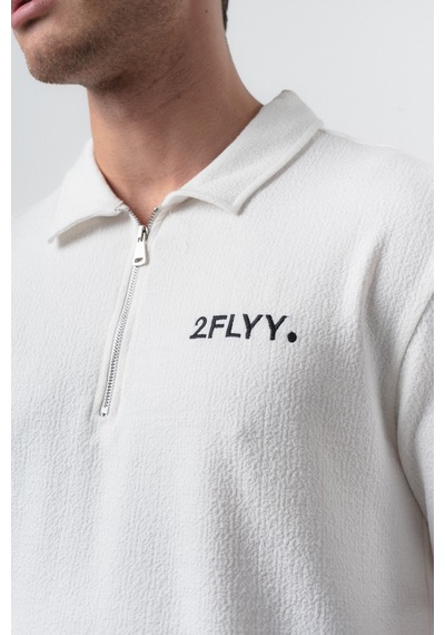 Erkek 2flyy Yazılı Yarım Fermuarlı Regular Fit T-shirt Şort Takım Ekru