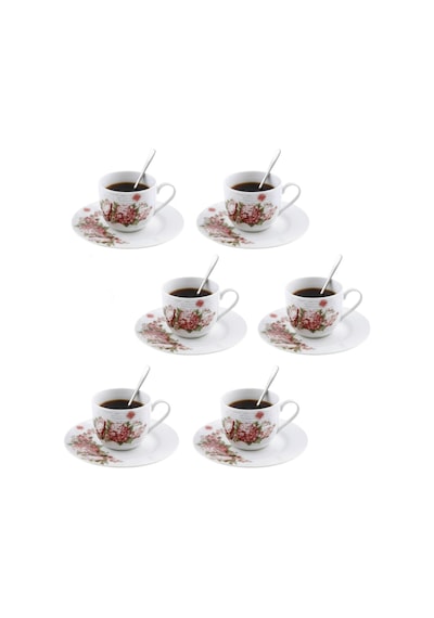 6 Kişilik Porselen Çay Fincanı Kaşıklı Çiçekli 150ml Diğer