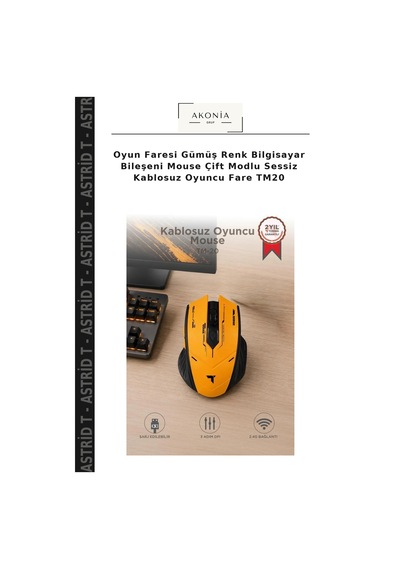 Oyun Faresi Gümüş Renk Bilgisayar Bileşeni Mouse Çift Modlu Sessiz Kablosuz Oyuncu Fare Tm20
