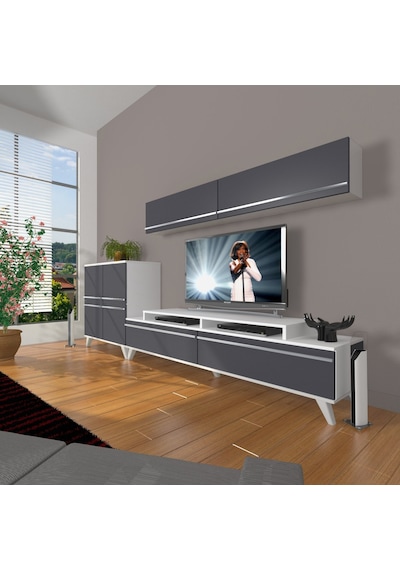 Decoraktiv Ekoflex 6y Mdf Retro Tv Ünitesi Tv Sehpası Beyaz - Antrasit